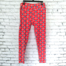 LULAROE Womens Leggings OS One Size Tall Curvy Red White Blue Argyle Pull On - £15.68 GBP