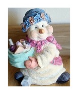 Sweet Miss Snowman Pastel Hat &amp; Scarf Figurine Carrying A Grocery Bag 5 ... - $8.98