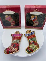 Hallmark Ornaments Stocking Gingerbread Man Mom &amp; Dad 1999 Pressed Tin Vintage  - £8.95 GBP