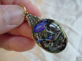 (#DB-601) Dichroic Glass Pendant Jewelry Purple Green Pink Brass - £15.42 GBP