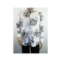 Men Sports Shirt by DE-NIKO Long Sleeves Fashion Print Soft Modal 2007020 White image 8