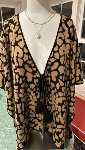 Chicos Large-Print Leopard Tie-Front Ruana Front Tie Sweater Sz Sm/med - $8.50