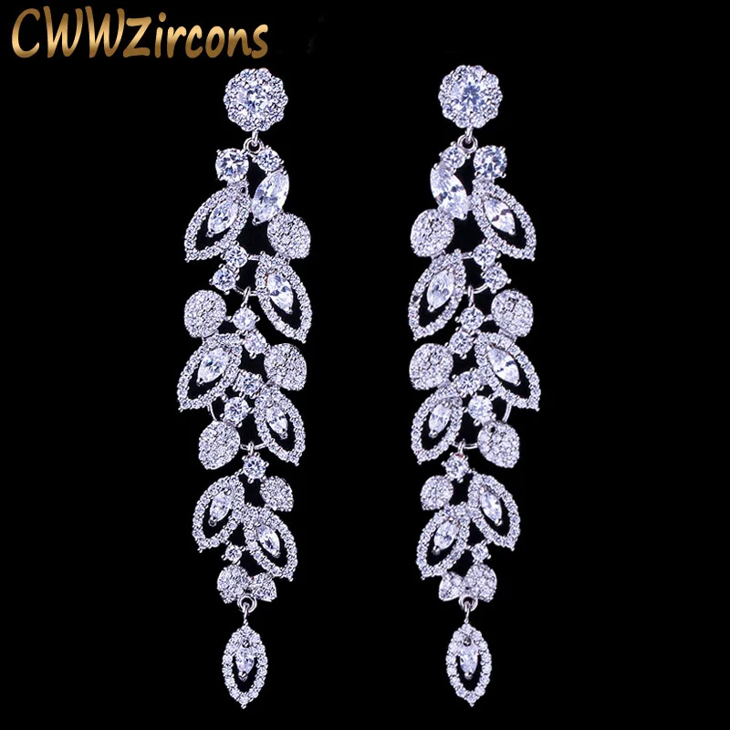 Luxury CZ Bridal Jewelry Gorgeous Top Quality Cubic Zirconia Pave Long Dangle We - $27.53