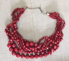 Multistrand Deep Red Bead Statement Necklace Fashion Jewelry  - £3.96 GBP