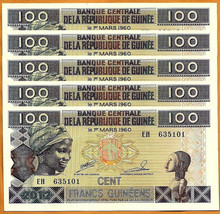 GUINEA 2012  Lot 5  UNC 100 Francs Banknote Paper Money Bill P- 35b - $3.75