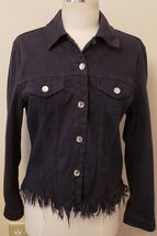 Liu Jo Black Denim Button-down with Fringes Jacket Size-L - $49.48