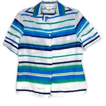 Allison Daley Womens Blouse Size 12p Short Sleeve Button Front Stripe V-Neck - £10.27 GBP