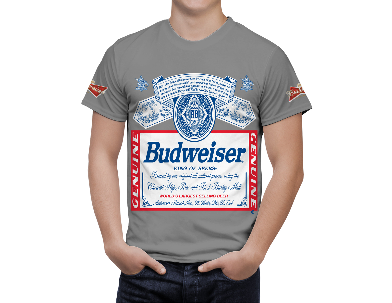 Primary image for Budweiser Beer Gray T-Shirt, High Quality, Gift Beer Shirt