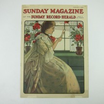 Sunday Record Herald Magazine Woman Reads Valentine Red Flowers Antique 1906 - £79.94 GBP