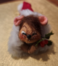 Vintage 1996 Annalee Christmas brown Mouse in Red Stocking Santa Hat 5" - $14.80