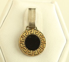 Vintage Sterling Silver and 18k gold black enamel greek key pendant - £37.89 GBP