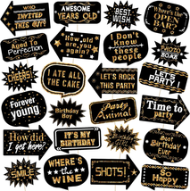 24 Pieces Photo Props Birthday Photo Booth Props with Stick Gold and Bla... - $18.08