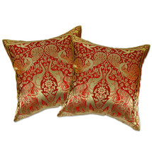 Red Loving Elephant Peacock and Bird Silk Throw Pillow Cushion Cover Set - £17.77 GBP