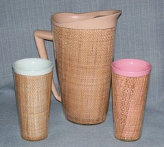 Vintage Raffiaware Thermo-Temp  10&quot; Pitcher  and Tumblers MCM - $16.95