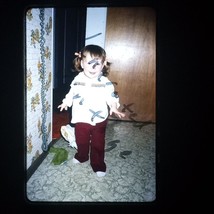 Grinning Toddler 1981 Floral Wallpaper Found 35mm Slide Photo OOAK - $8.49