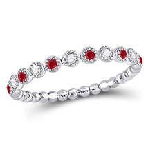 10k White Gold Womens Round Ruby Diamond Beaded Dot Stackable Band Ring 1/6 Cttw - £159.07 GBP