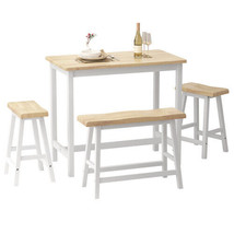 Modern Bar Dining Table Set for 4 All Rubber Wood Kitchen Bistro Counter - White - £249.75 GBP