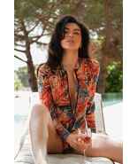 Leaf Floral Print Front Zip Long Sleeve Rash Guard - $29.95