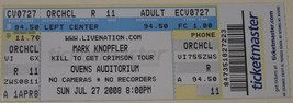 Mark Knopfler DIRE STRAITS Original Ticket Stub 2008 Ovens Aud Charlotte NC VG+ - £6.07 GBP