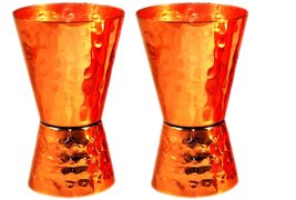 Parijat Handicraft Set Of 4 Pure Copper Hammered Finish Jigger Shot Glasses Doub - £19.58 GBP