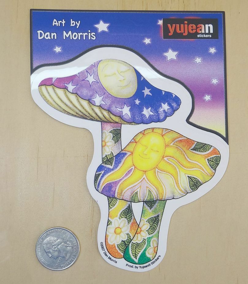 MOON AND SUN SMILING MUSHROOMS PEEL &amp; STICK STICKER 4 1/4 &quot; X 4 3/4 &quot; - $4.29
