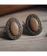 Oval Cabochon Grey Metal Vintage Earrings Womens Jewelry Costume Medium ... - £21.96 GBP