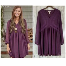 Matilda Jane Festive Fancy Dress Size Medium Purple Swiss Dot Crochet Sheer - $15.82