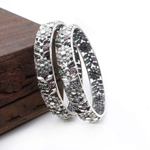 Ethnic Indian 925 Sterling Silver women Bangles Oxidized Pair - 6.2 CM - £133.26 GBP