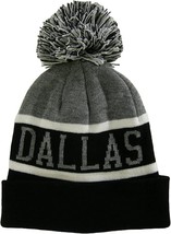 Dallas City Name Wide Stripe Winter Knit Pom Beanie Hat (Gray/Black) - £15.43 GBP