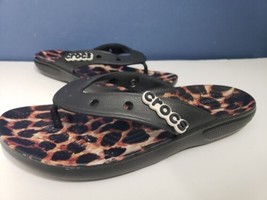 Crocs  Classic Animal Remix Flip Flops Black Leopard Jibbitz Logo Women 8 Mens 6 - £19.78 GBP