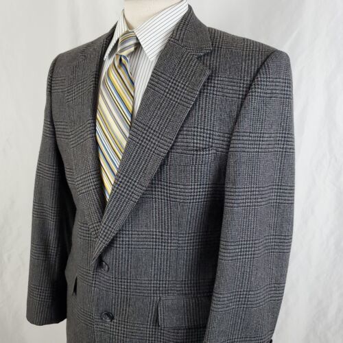 Primary image for Vintage Austin Manor Sport Coat 42R Windowpane Plaid Wool Two Button Gray Black