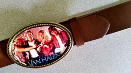 VAN HALEN Rock  Epoxy PHOTO MUSIC BELT BUCKLE &amp; Black Bonded Leather Belt - £19.79 GBP