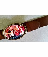 VAN HALEN Rock  Epoxy PHOTO MUSIC BELT BUCKLE &amp; Black Bonded Leather Belt - $24.70