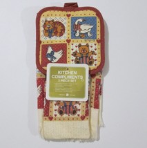 Vintage Franco 3 Piece Set Potholder Towels Country Teddy Bears New Old ... - $32.65