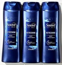 3 Pack Suave Men Refreshing Body Face Wash All Day Fresh Scent 15oz - £17.62 GBP