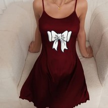 Comfortable and Cute Mini Sleep Pajama Dress Dark Red Size L - £19.27 GBP