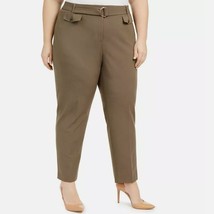 Calvin Klein Womens Plus 18W Brown Belted Slim Straight Leg Pants Retagg... - $48.99