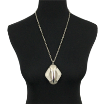 LISNER vintage MCM pendant necklace - silver-tone huge 2.75&quot; statement textured - £17.96 GBP
