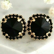 2.50Ct Simulated Black Diamond Halo Stud Earrings 14k Yellow Gold Plated Silver - £44.60 GBP