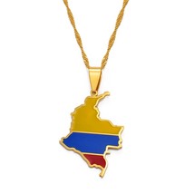 Anniyo Colombian Map Flag Pendant Necklaces Women Girls Silver Color/Gold Color  - £13.04 GBP