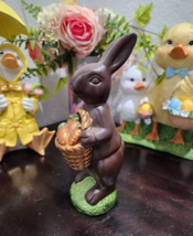 Faux Chocolate Easter Bunny Rabbit Carrots Figurine Tabletop Decor 7.5&quot; - $26.72