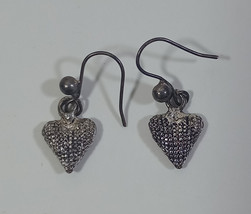 Heart Shaped Earrings Vintage Pair 1990s Silver Color Dangle Drop Girls Retro - $4.99