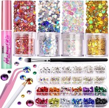 Body Glitter with Skin Glue Set 4 Bottle Face Glitter Makeup 2 Box Face Gems for - £19.94 GBP