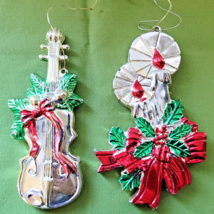 2 Christmas Ornaments Plastic Break Resistant Candles and Guitar Damage ... - £4.82 GBP