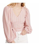 Free People Women&#39;s Blouse Cotton Candy Striped V Neck Pink XS - $34.84 CAD