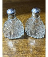 Vintage Clear Cut Glass Salt &amp; Pepper Shaker  Silver Tone Metal Cap  Ret... - £9.48 GBP