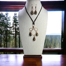 Agate tear drop stone and copper wire necklace w/earrings set by Holley&#39;s Cre8ti - £20.72 GBP