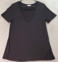 SOCIALITE T Shirt Top Womens Size Medium Black Rayon Short Casual Sleeve V Neck - £13.98 GBP