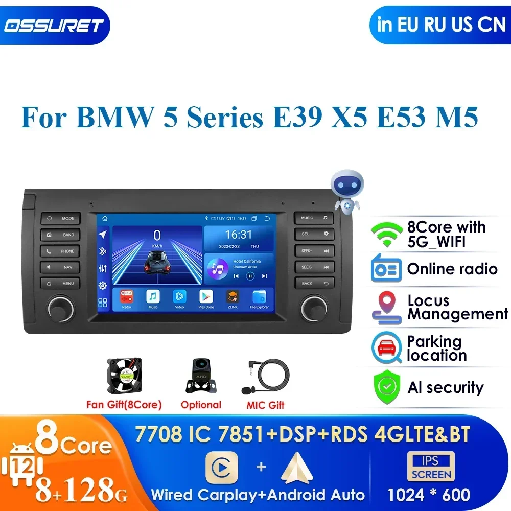 8G 128G Carplay Android Car Radio Multimedia Video Player for BMW 5 E39 E53 X5 - £112.56 GBP+