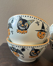 Eli &amp; Ana Set of 6 Salad Bowls New Halloween Bats Cats Spiderweb Pumpkin - $84.99